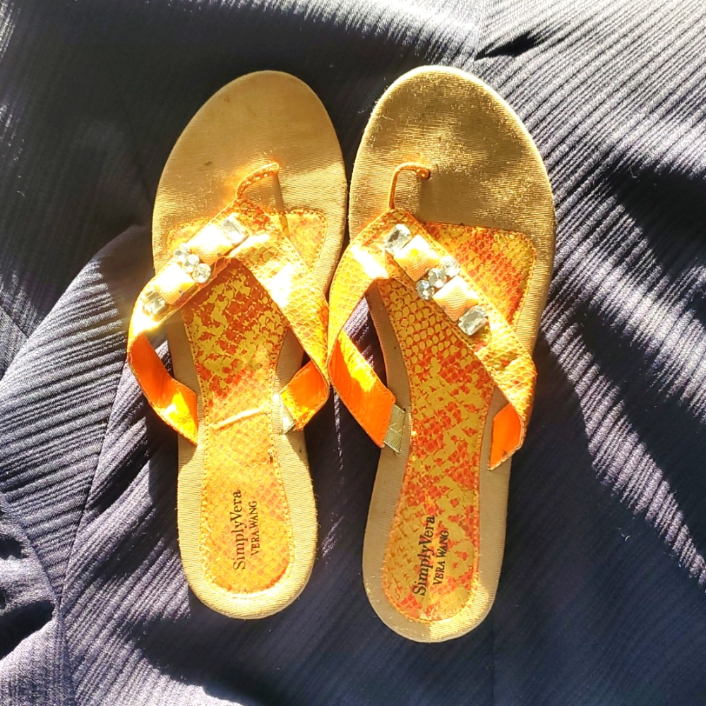 Simply Vera Vera Wang Sandals Faux Snakeskin Gems Lime Green Sz M 7/8